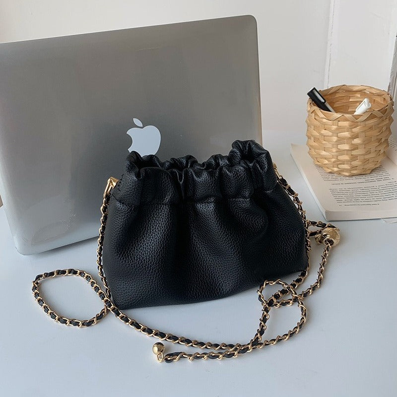Women Solid Color Niche Chain Crossbody Bucket Bag