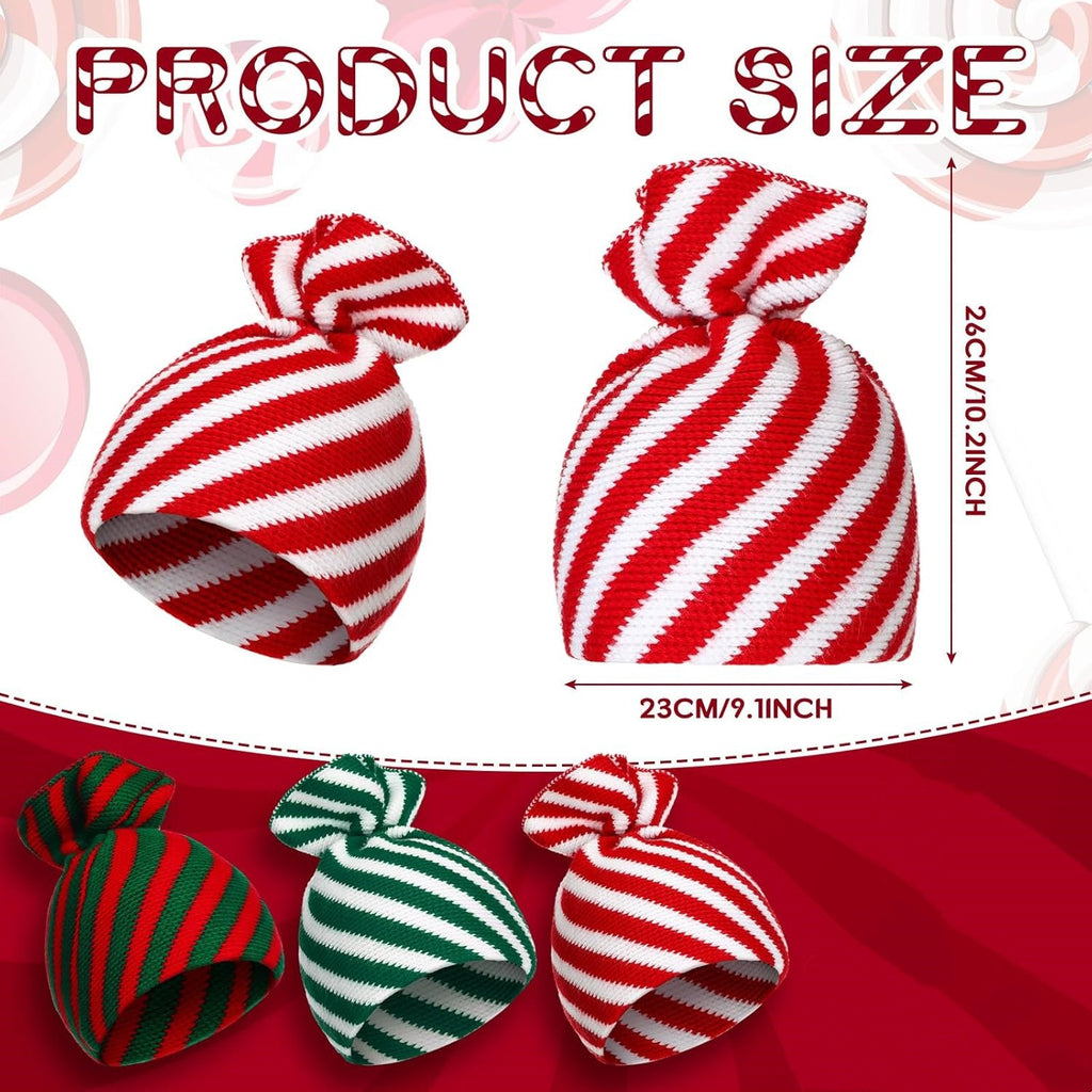 Christmas Knit Elf Hats Striped Pom Poms Beanies