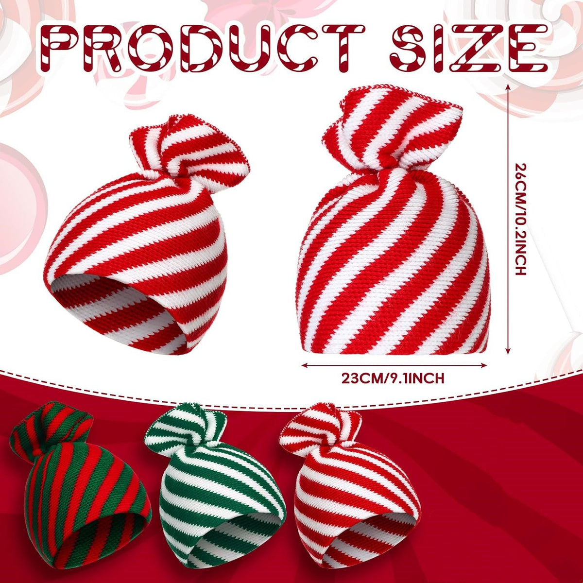 Christmas Knit Elf Hats Striped Pom Poms Beanies