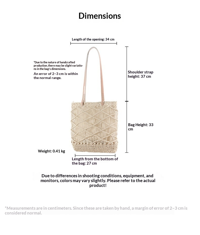 Macramé Openwork Shoulder Crochet Tote Bag with Drawstring Lining