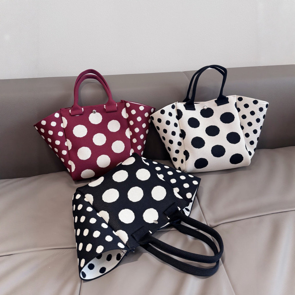 Chic Polka-Dot Knitted Pattern Mini Tote Handbag