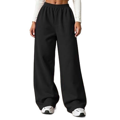 American-Style High-Waisted, Flowy-Fit Wide-Leg Sweatpants for Women—Spring/Fall Loose-Fit Casual Pants in Pink, Black, and Green with Cuffed Ankle Hems