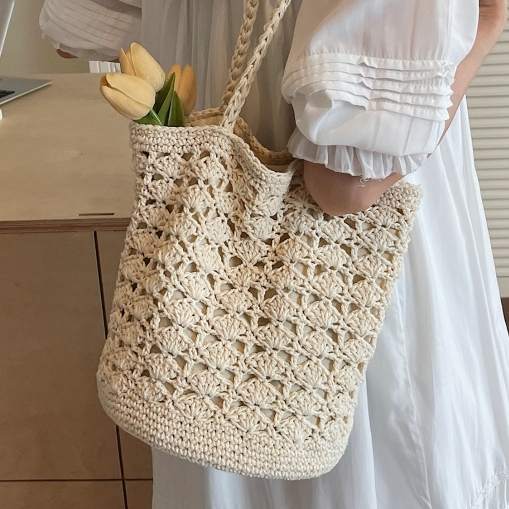 Women Fashion Hollow Woven 2026 New Lazy Shoulder Bucket Beach Bag