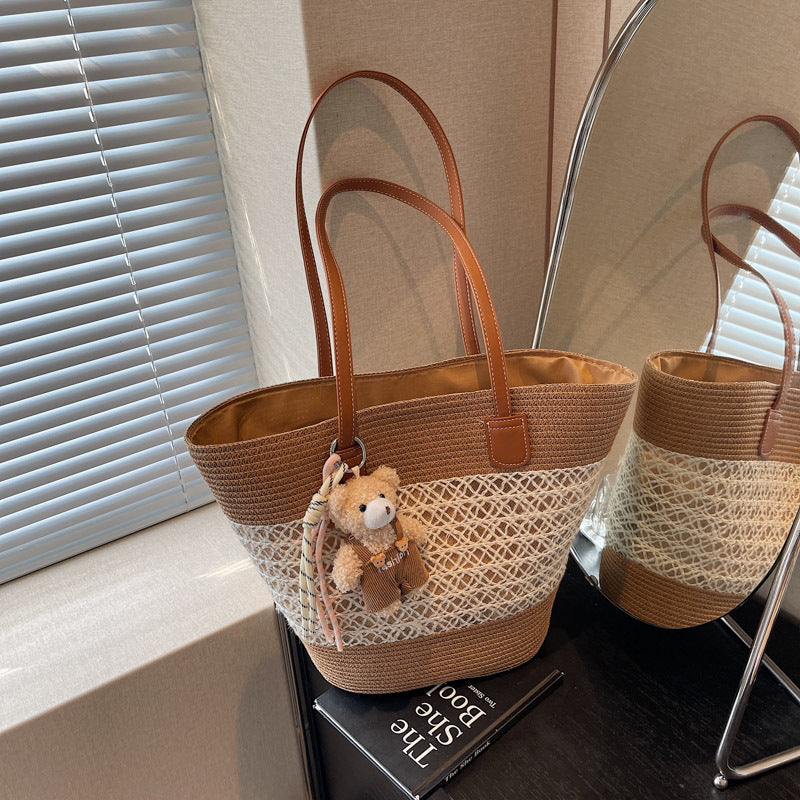 Women Summer Beach Straw 2026 New Fashion Commute Shoulder Tote Bag