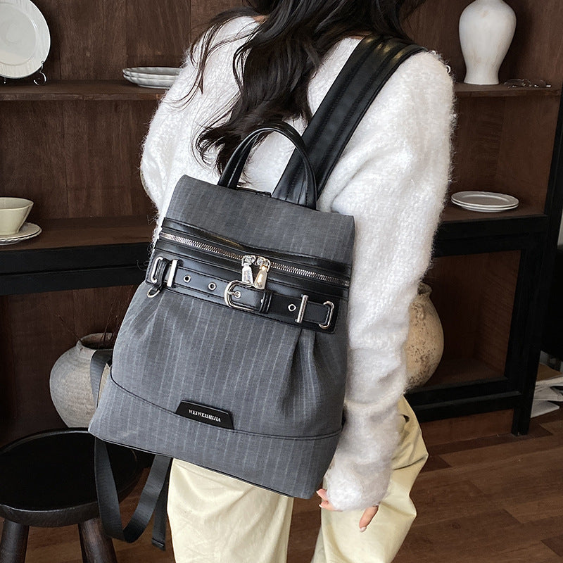 Vintage Pinstripe Backpack with Buckle Detail