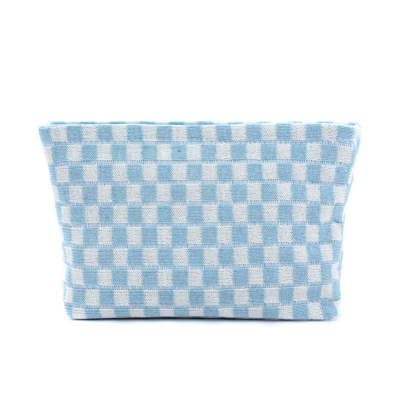 Wool Checkerboard Large Capacity Cosmetic Clutch Bag