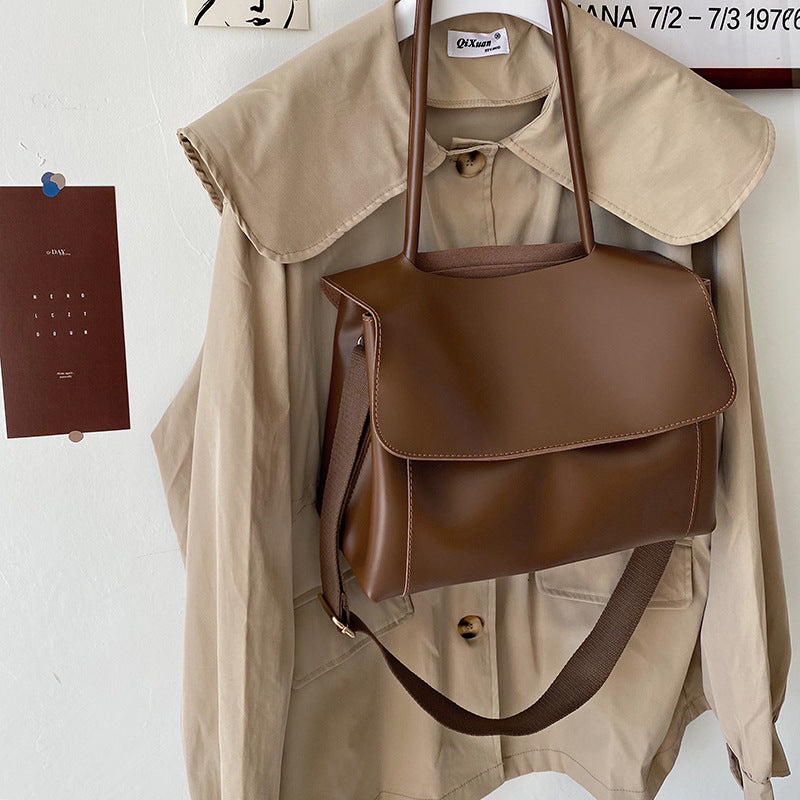 Minimalist Flap Large Vegan Leather Tote Shoulder Bag