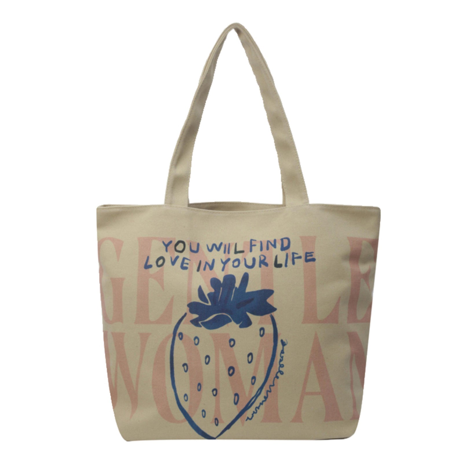Women Strawberry Letter Canvas Shopping Shoulder Bag