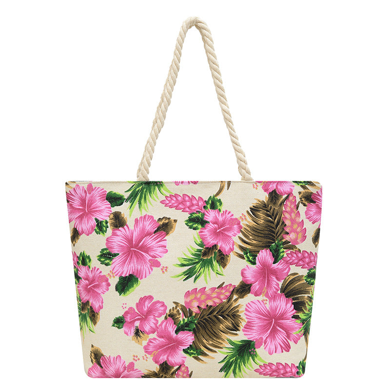 Ethnic Floral Printed Canvas Tote Bag