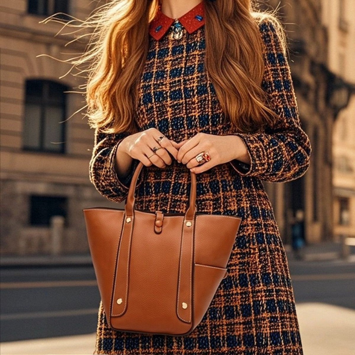 Genuine Leather Vegetable Basket Shoulder Bag