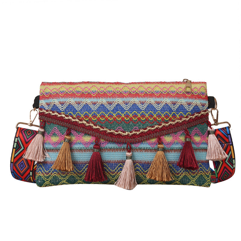 Ethnic Tassel Shoulder Tote Crossbody Bag