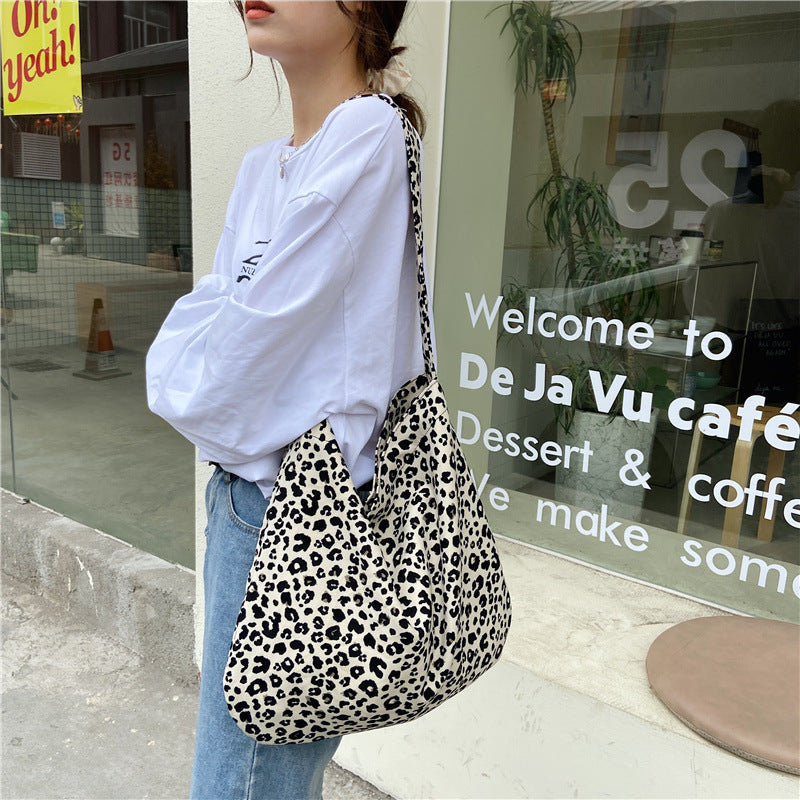Leopard Print Large Capacity Canvas Crossbody Bag