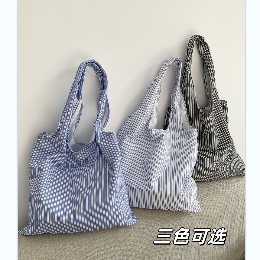 2026 Summer New Model Large Capacity Striped Armpit Bag Solid Color Blank Bag Simple Versatile Shoulder Bag For Women