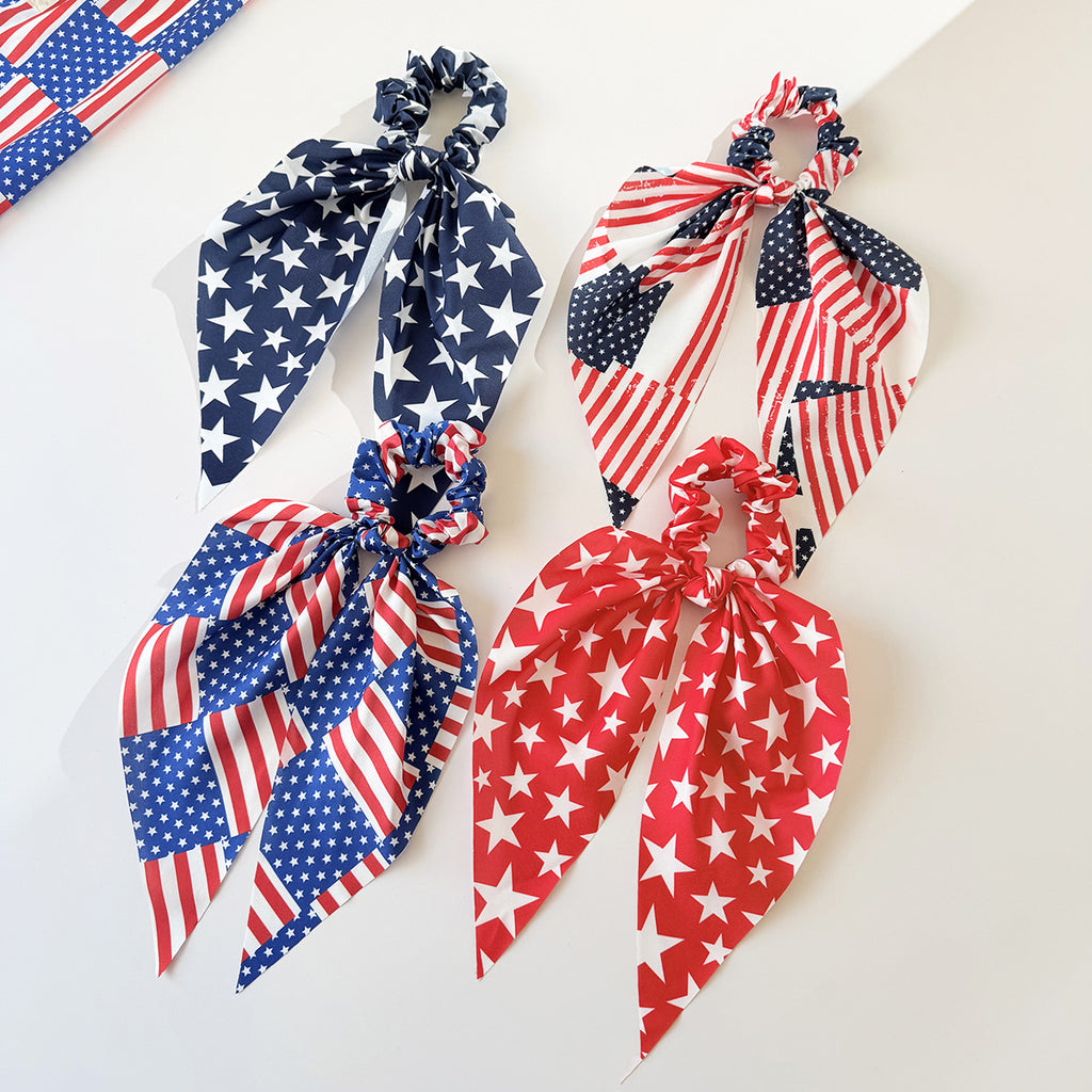 Independence Day Flag Bow Scrunchie Ponytail Holder