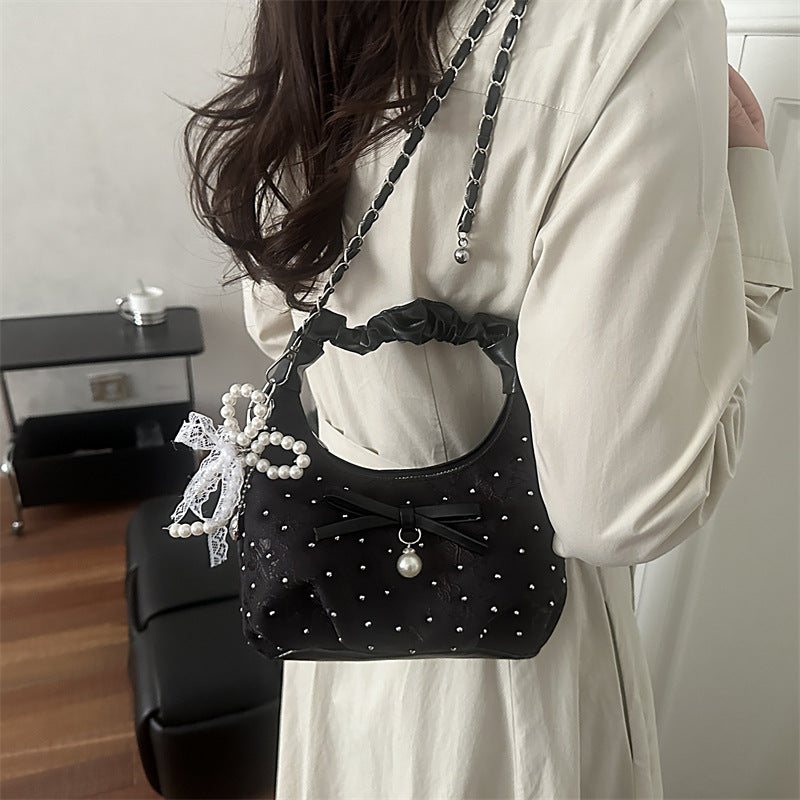 Women's Gentle Pleated Handbag Versatile Chain Shoulder Crossbody Bag