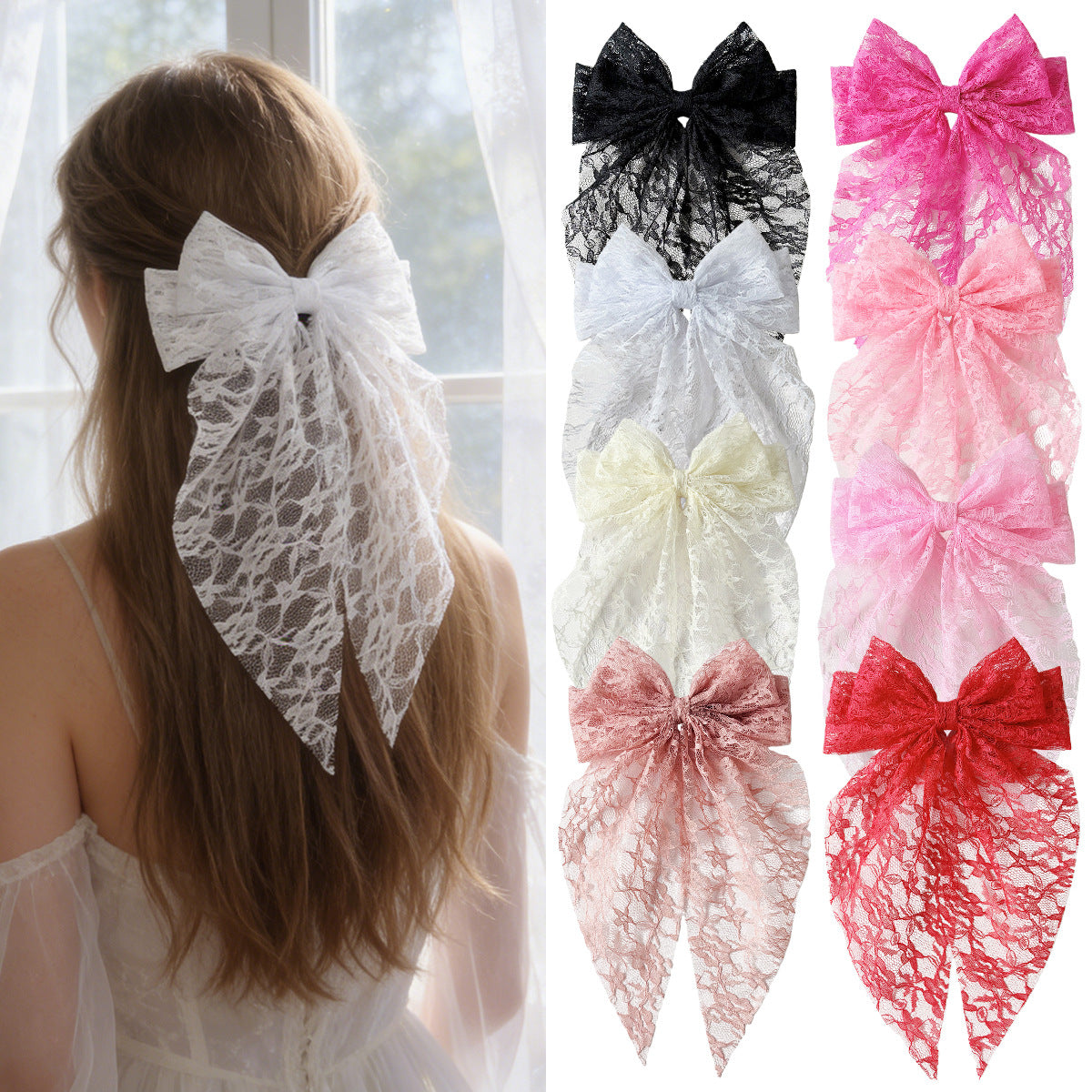 Elegant Lace Bow Spring Hair Clip