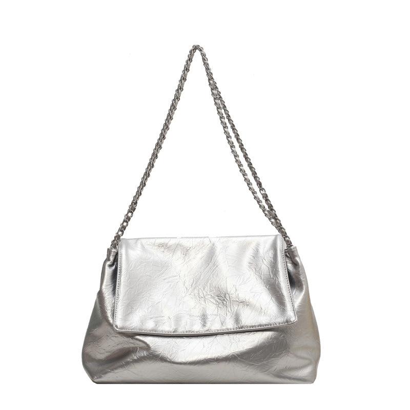 Slouchy Shoulder Bag with Metallic Chain Strap