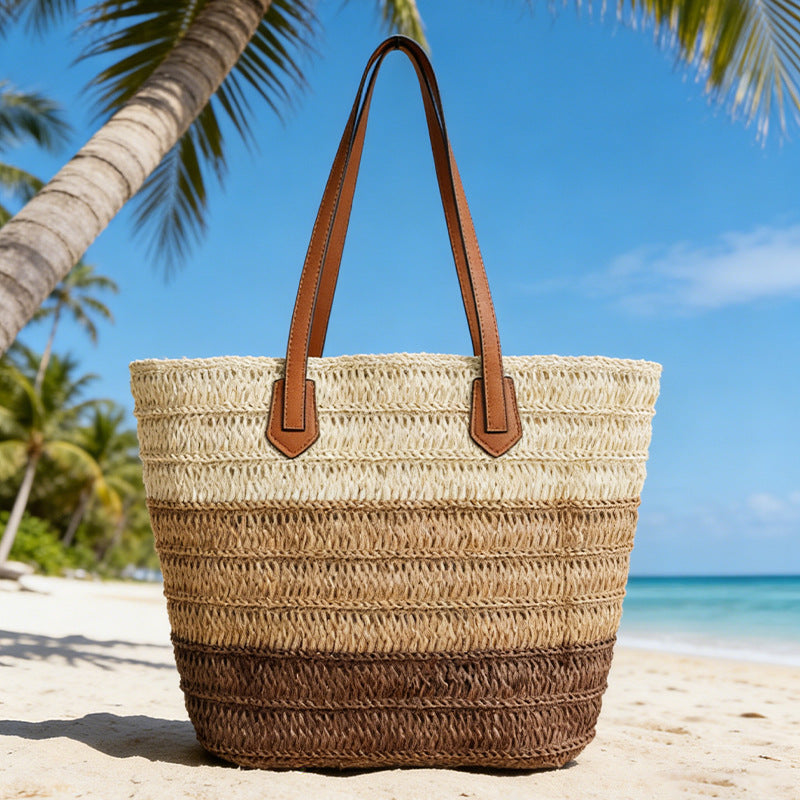 Gradient Straw Large Capacity Woven Beach Tote