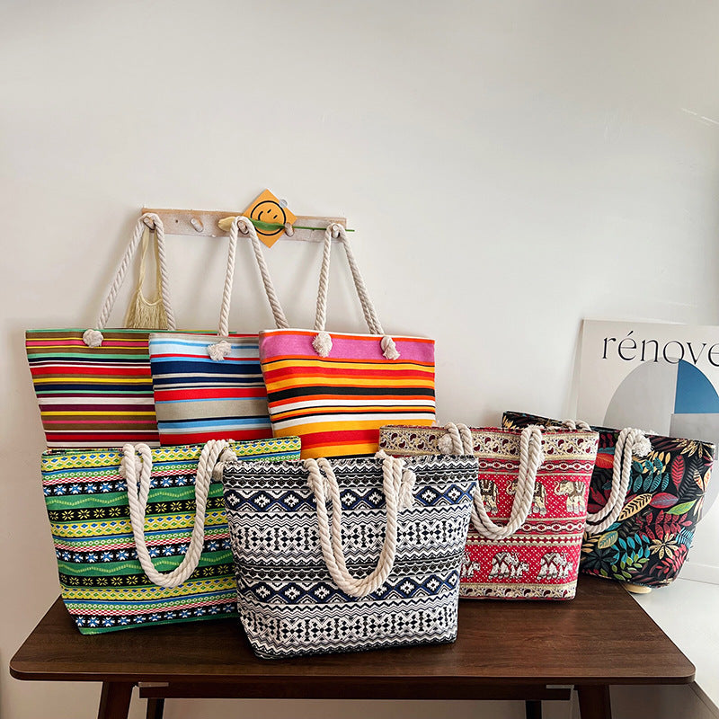 High-End Ethnic Canvas Hemp Rope Armpit Tote