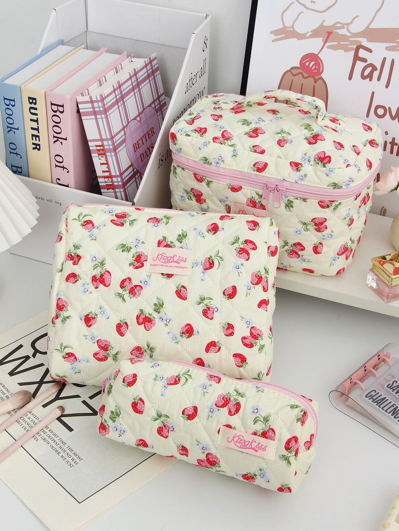 Floral Ins Quilted Cotton Cosmetic Bag