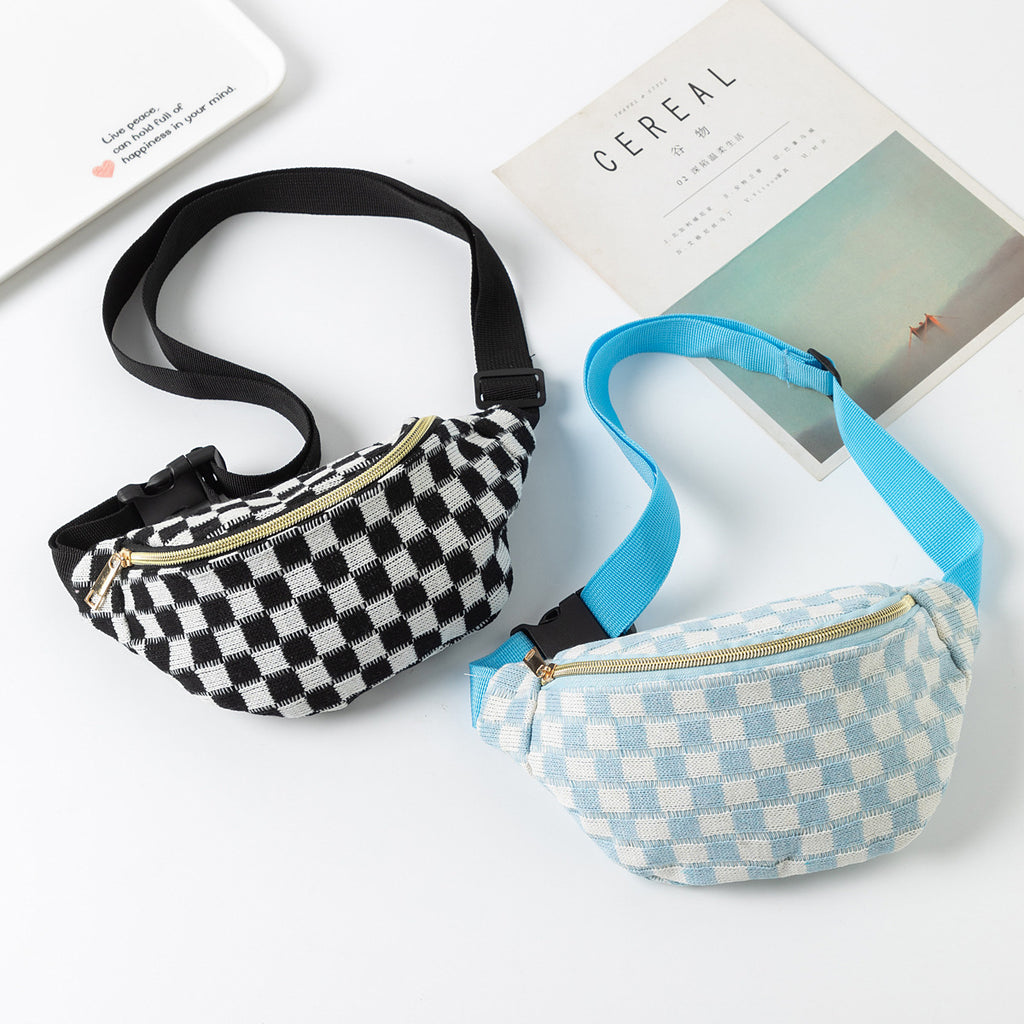 Plaid Waist Bag Unisex Sports Fitness Adjustable Storage Bag