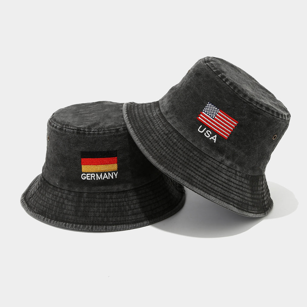 Washed Foldable World Flag Fisherman Hat