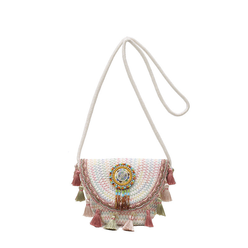Women's Tassel Braided Shell Beach Crossbody Bag