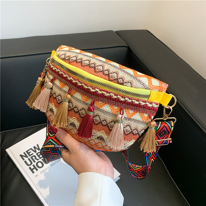 Women's Tassel Braided Small Crossbody Chest Bag