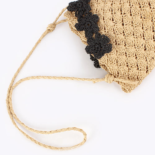 Crochet Floral Bucket Woven Paper Crossbody Bag