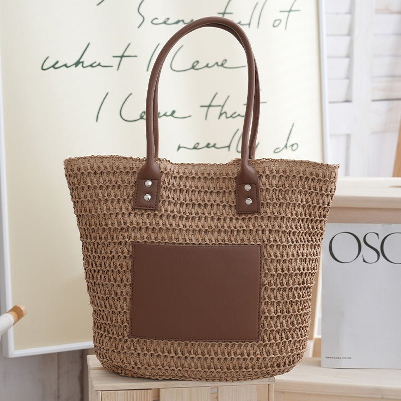 Handmade Retro Ethnic Straw Shoulder Tote Bag