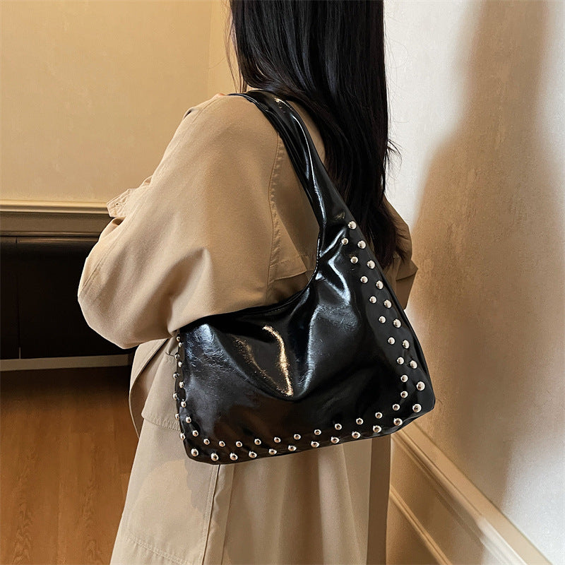 Slouchy Studded PU Shoulder Hobo Bag