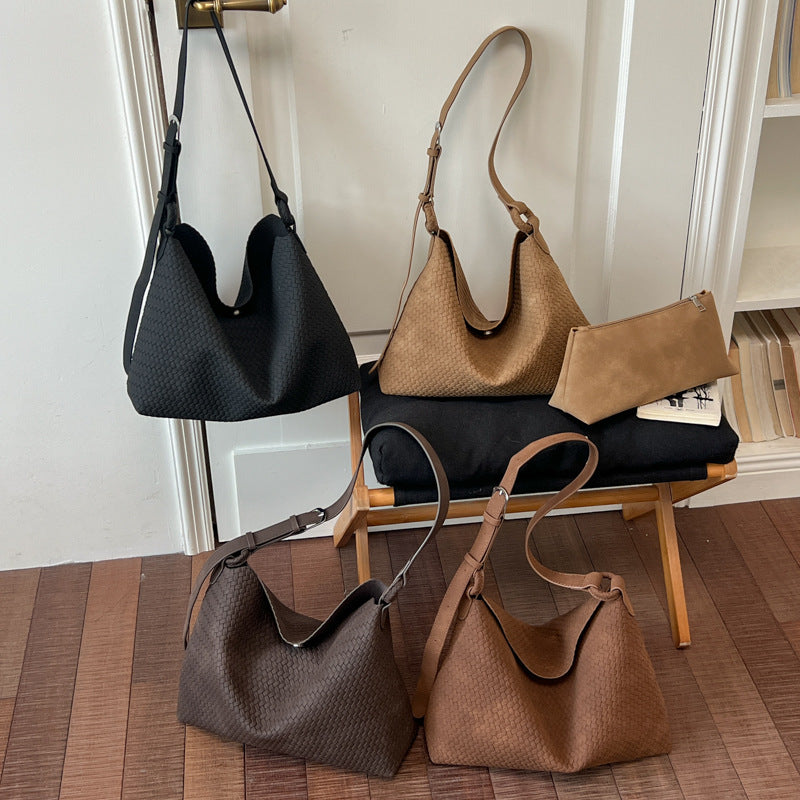 Soft Woven Shoulder Bag with Adjustable Strap and Removable Pouch