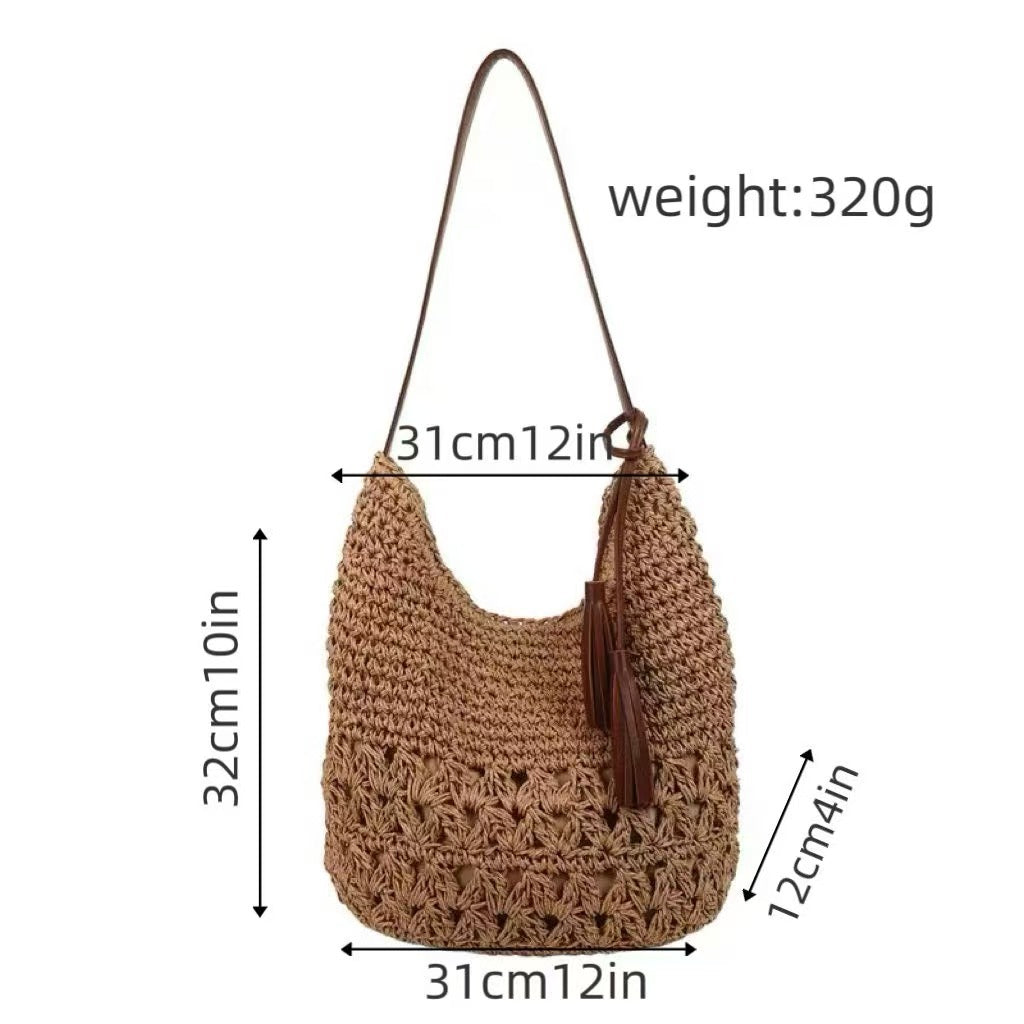 Large Capacity Woven Straw Beach Tote Bag