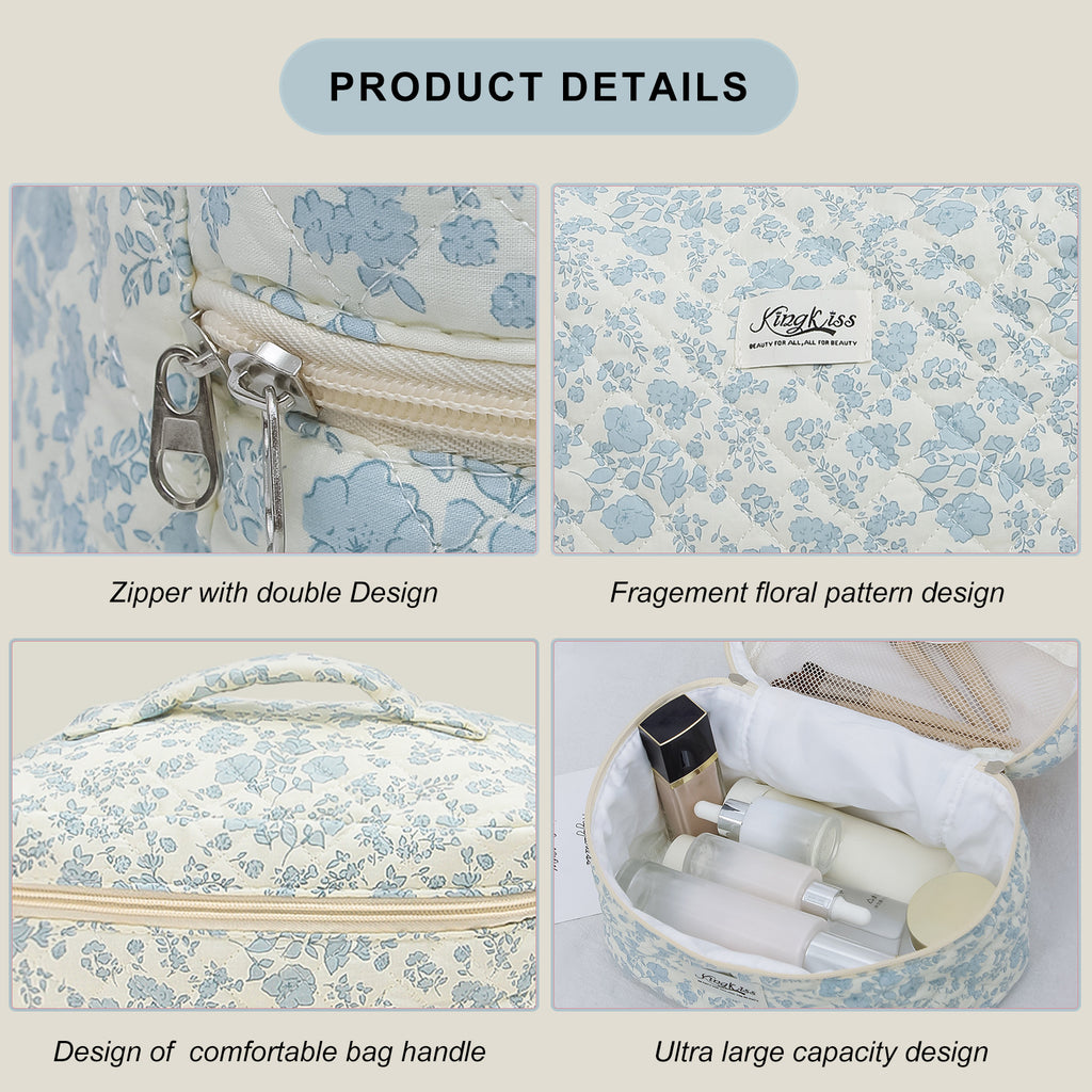 White Orchid Quilted Drawstring Cosmetic Bag