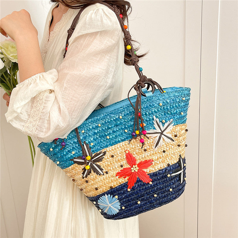 Women 2026 New Spring Beach Straw Ethnic Large Woven Shoulder Handheld Bag