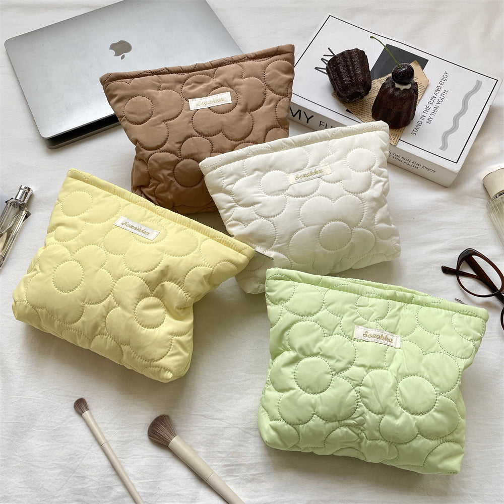 Macaron Floral Quilted Large Capacity Cosmetic Bag