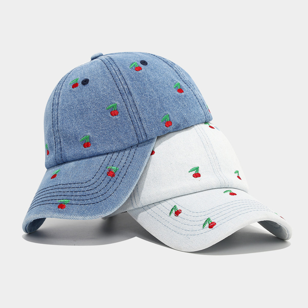 Retro Cherry Embroidered Denim Baseball Cap