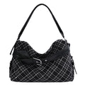 Vintage Plaid Handbag with Buckle Detail and Convertible Crossbody Strap