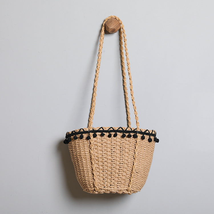Women Retro Pastoral Straw Woven Crossbody Shoulder Beach Vacation Bag