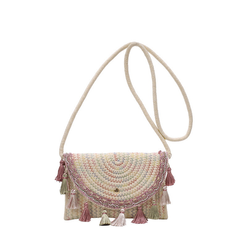 Ethnic Tassel Straw Envelope Crossbody Bag