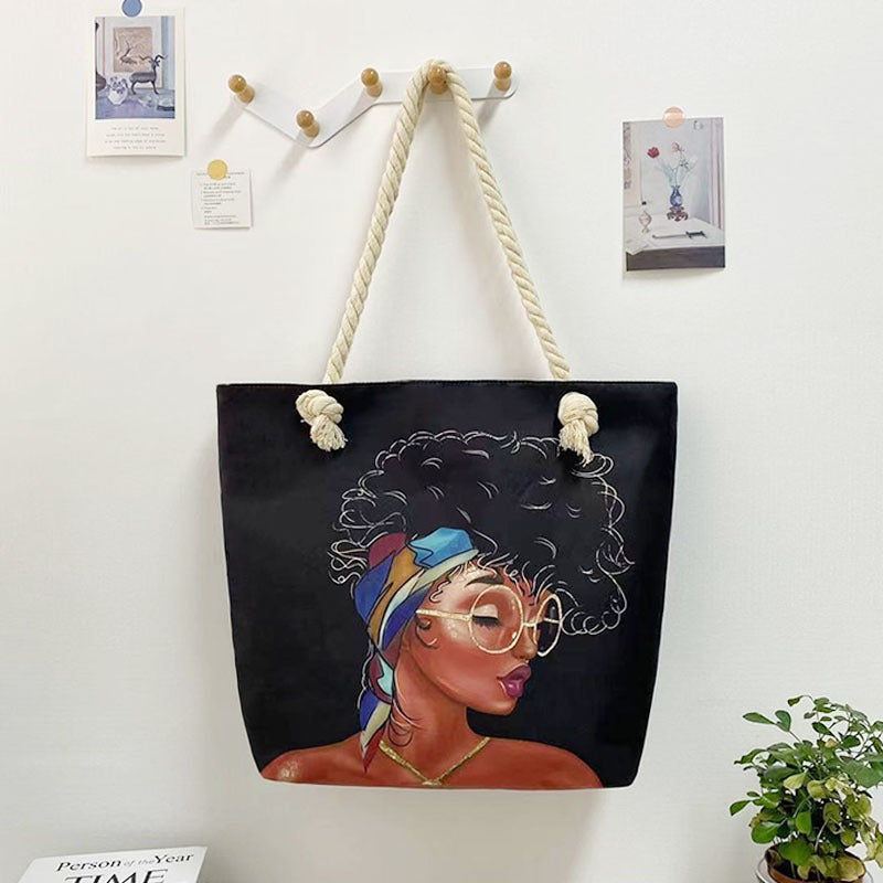 High-End Ethnic Canvas Hemp Rope Armpit Tote