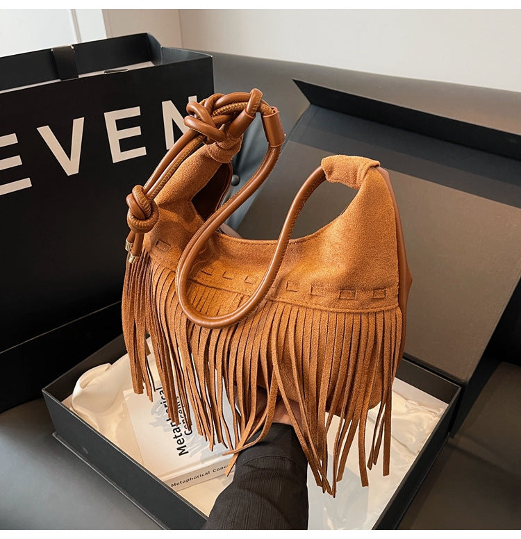 Women Tassel Suede 2026 New Fashion Vintage Shoulder Crossbody Bag