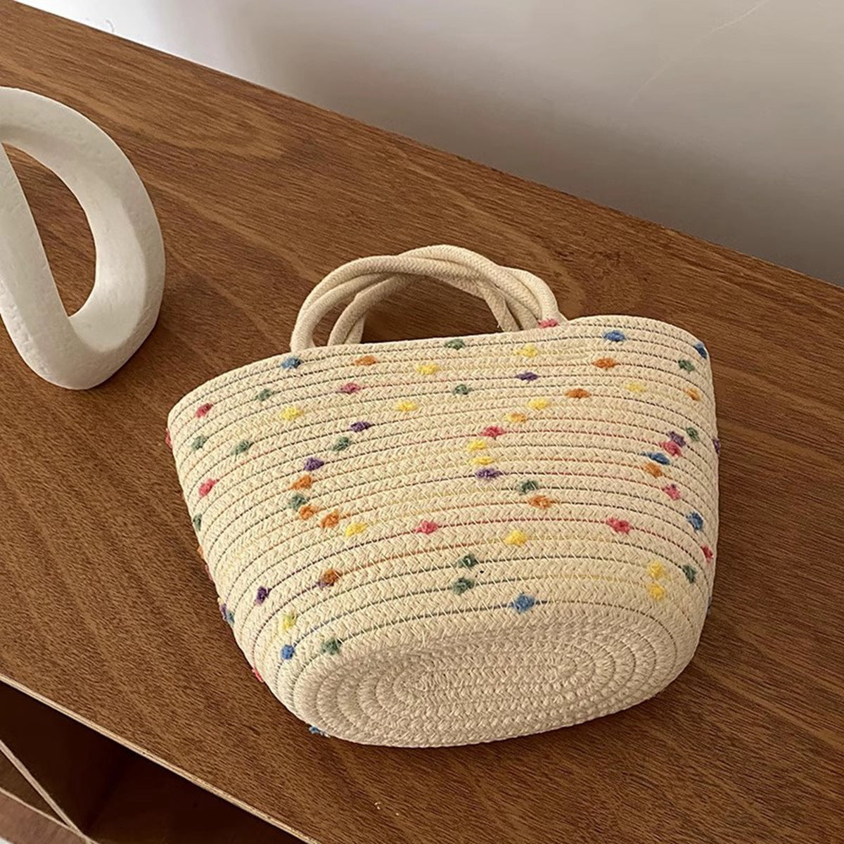 New Casual Cotton Floral Straw Woven Beach Vacation Crossbody Bag