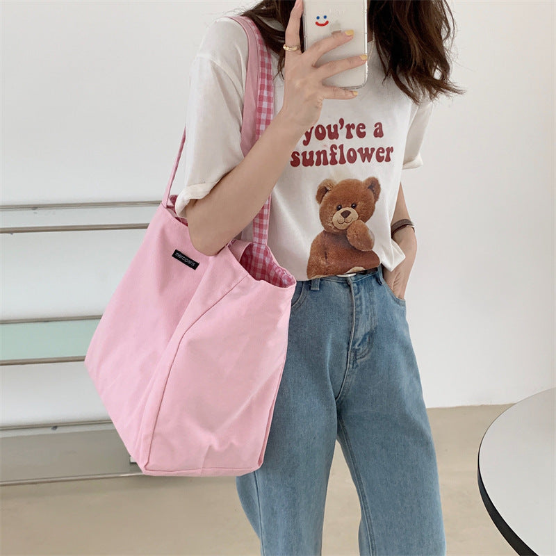 2026 Women Casual Simple Plaid Reversible Tote Bag