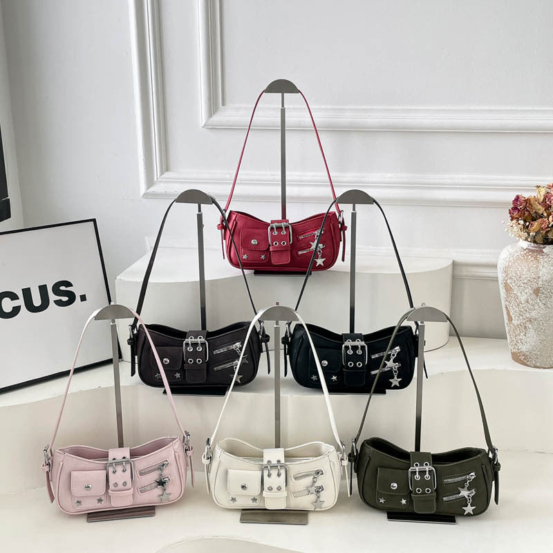 Vintage Buckle Shoulder Bag with Star Charm