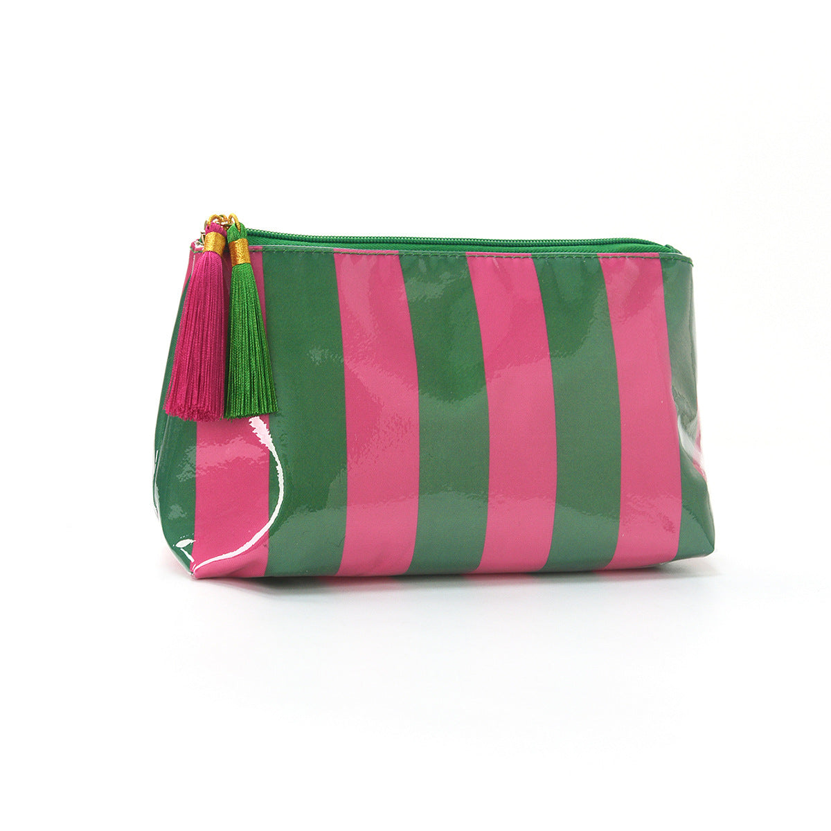PVC Striped Tassel Zipper Waterproof Travel Cosmetic Bag