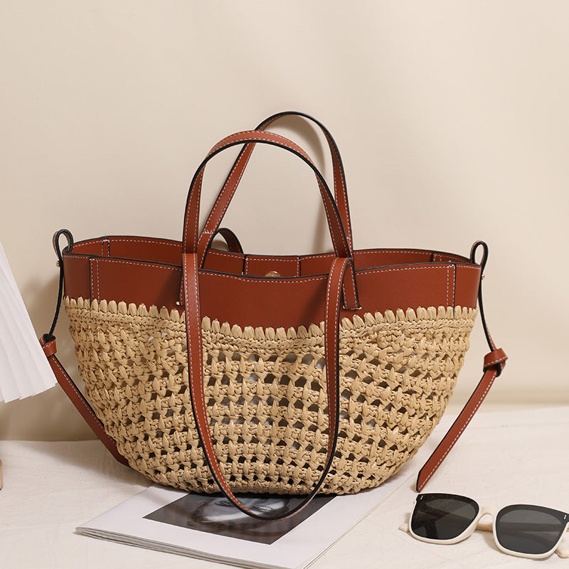 Large Capacity Hollow Straw Vegetable Basket Beach Bag