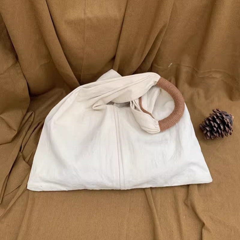 Women French Retro Cotton Linen Solid Color Casual Shoulder Bag