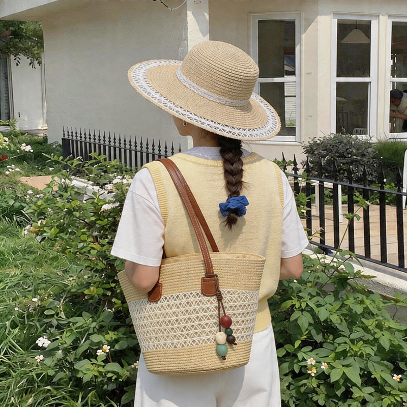 Women Straw Spring Handbag Beach Tote Large Woven Casual Shoulder Bag