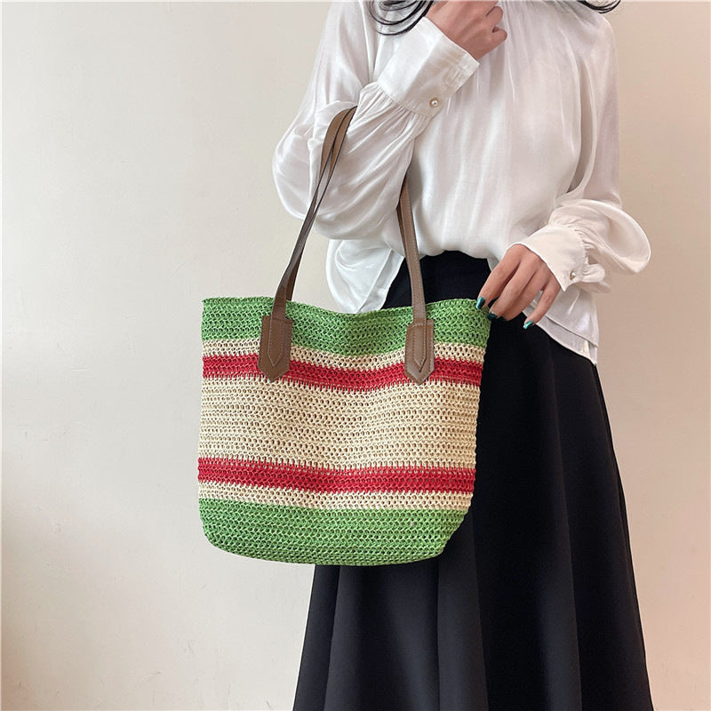 Large Capacity Straw Vegetable Basket Tote Bag